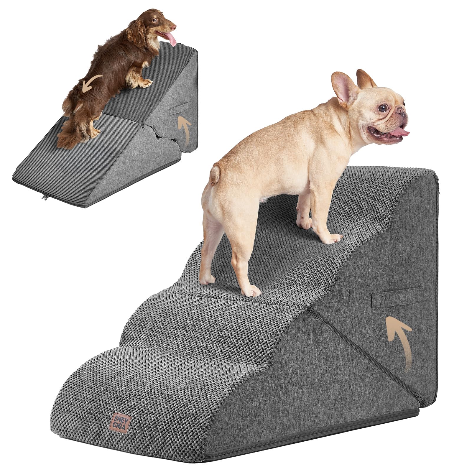 EHEYCIGA curved-foldable dog stairs edge-bed provide gentle access for small dogs and cats.