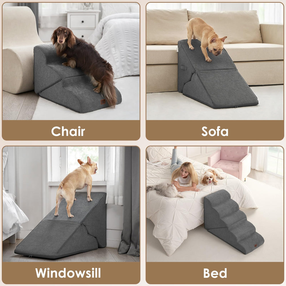 EHEYCIGA curved-foldable dog stairs non-slip-base keeps pets secure during climbs.