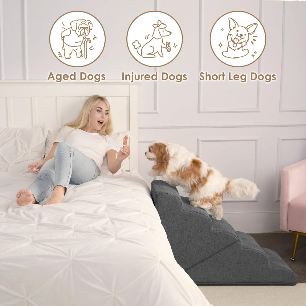 EHEYCIGA curved foldable dog stairs non-slip surface for secure footing.