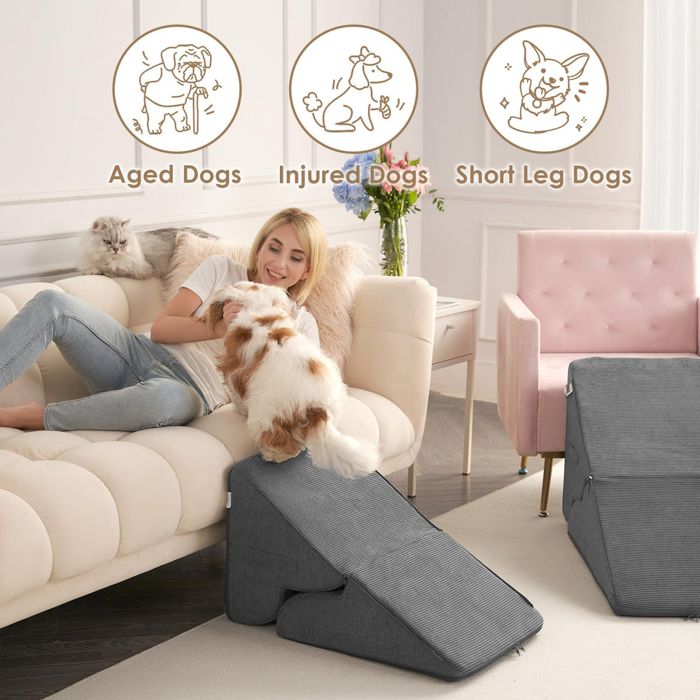 EHEYCIGA curved-foldable dog stairs removable-cover allows easy cleaning.