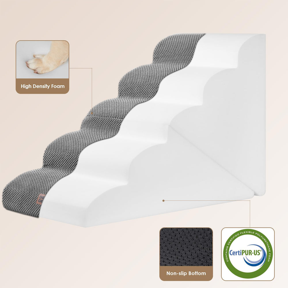 EHEYCIGA curved foldable dog stairs side-profile showing compact bedside storage.