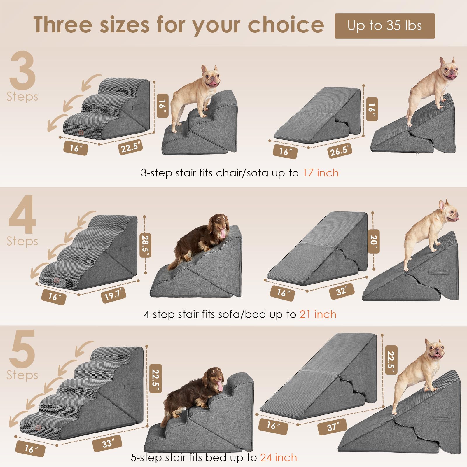 EHEYCIGA curved-foldable dog stairs steps-4 ideal for beds up to 24 inches.