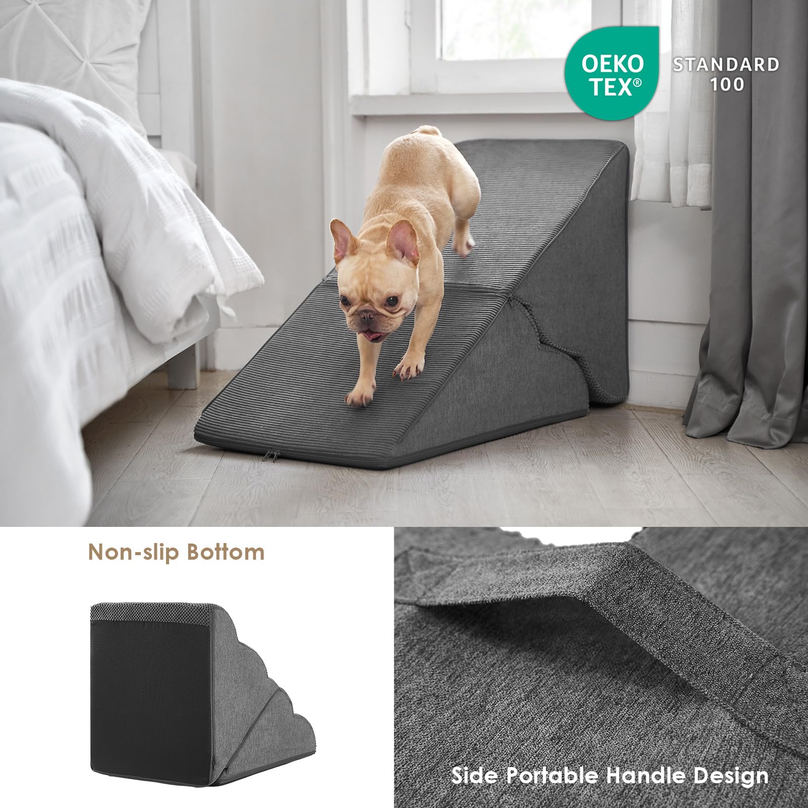 EHEYCIGA curved-foldable dog stairs washable-cover is machine washable for convenience.