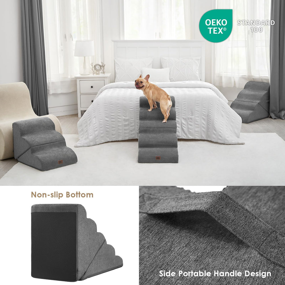 EHEYCIGA curved foldable dog stairs removable washable cover for easy cleaning.