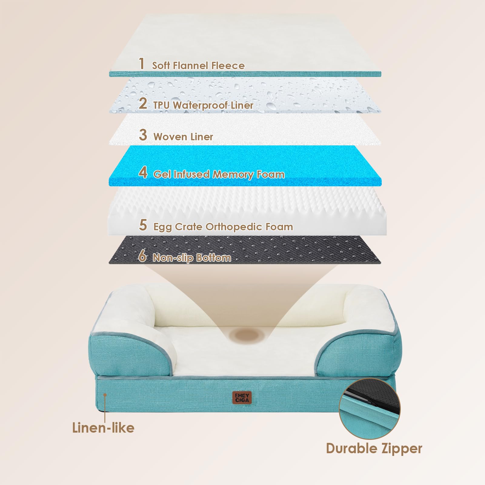 EHEYCIGA bed features three-sided bolsters for neck and head comfort.