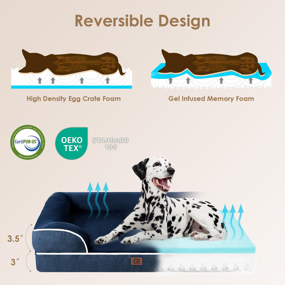 EHEYCIGA dog bed bolsters image highlights 3-sided neck and head support.