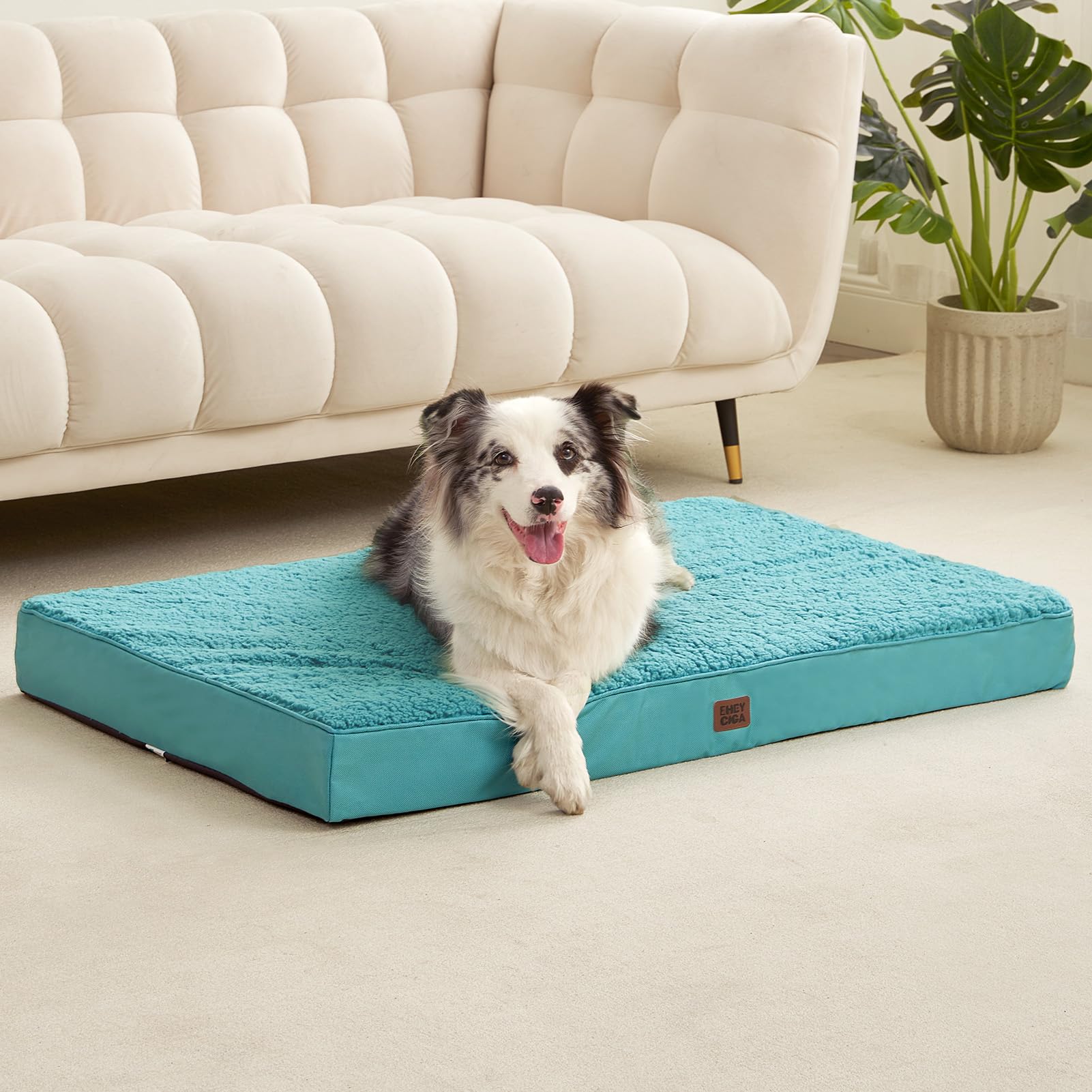 EHEYCIGA dog bed for floor use shows versatile placement options.