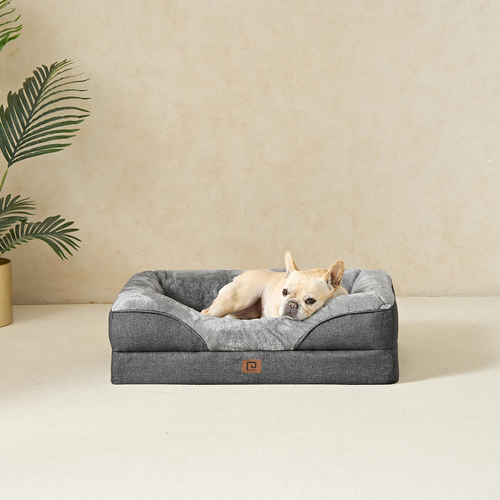 EHEYCIGA dog bed in-use scene with a calm nap and cozy contours.