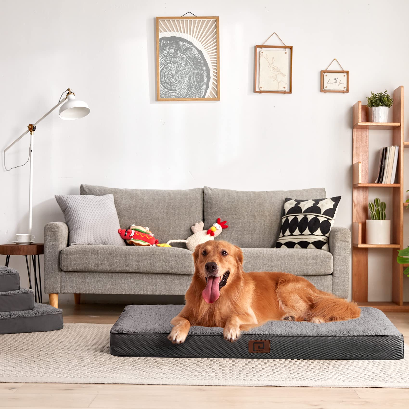 EHEYCIGA dog bed non-slip bottom prevents shifting during restless nights.