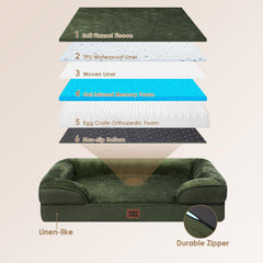 EHEYCIGA dog bed with side bolsters in dark green provides neck and head support.