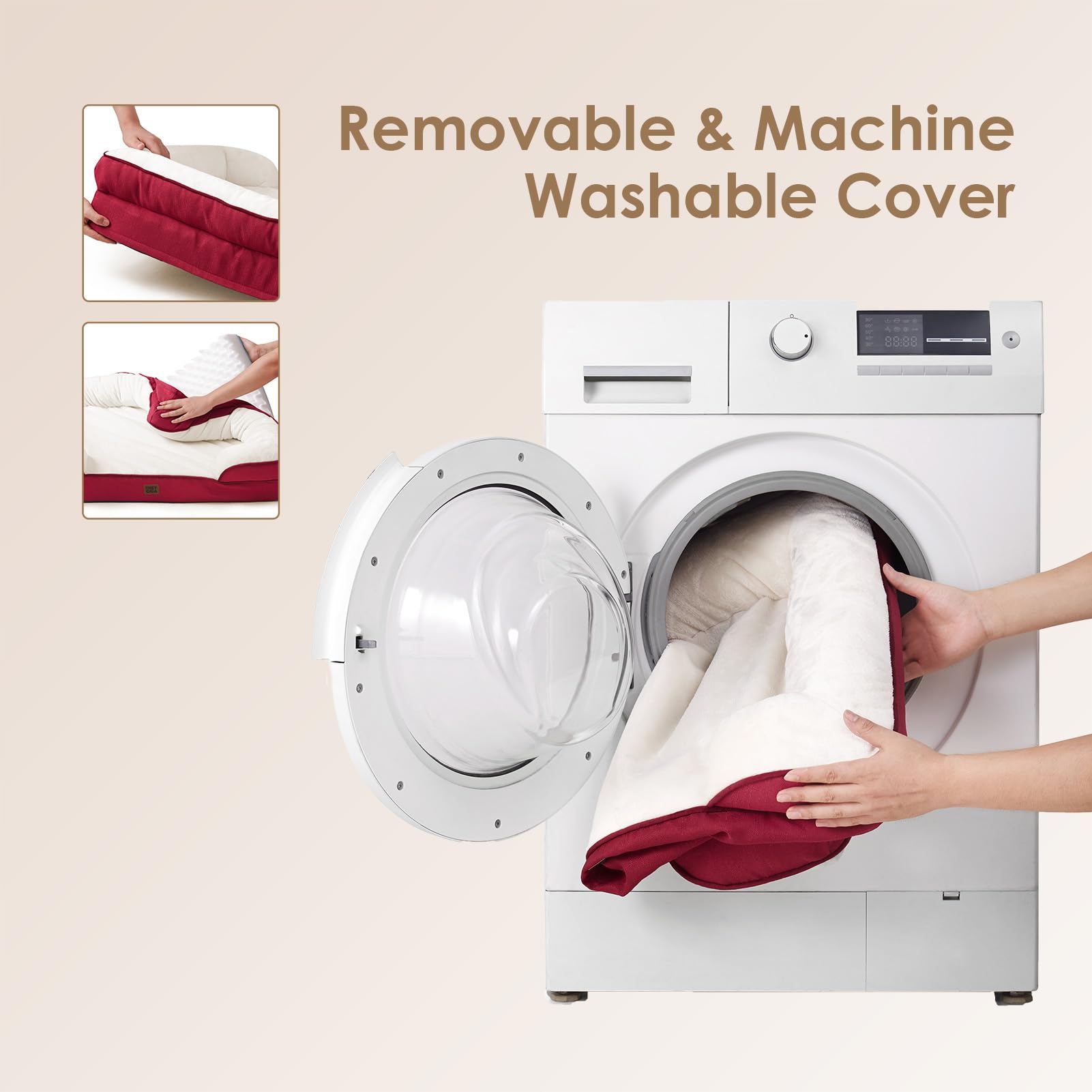EHEYCIGA dog bed washable removable cover simplifies cleaning after adventures.
