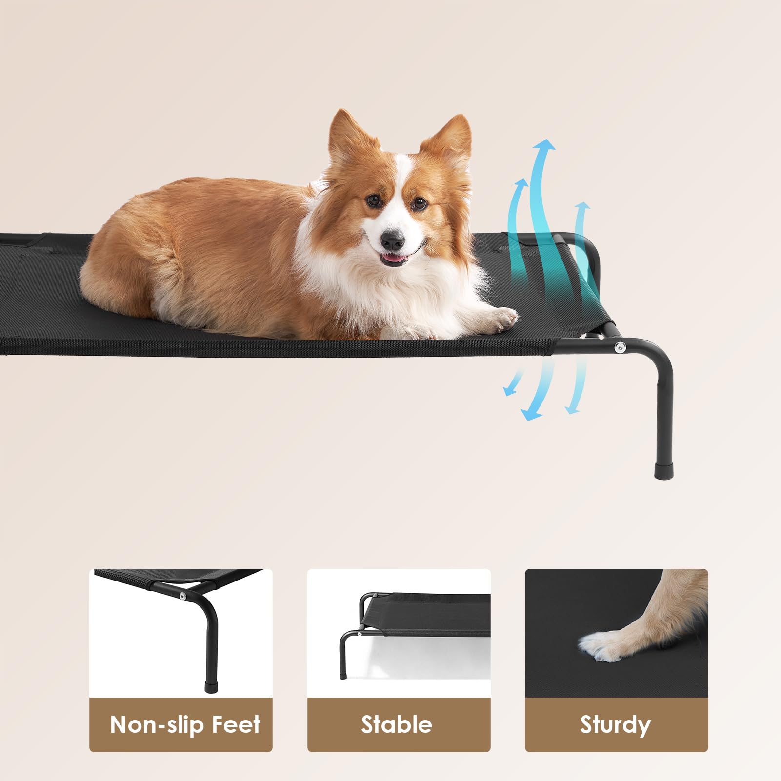 EHEYCIGA dog cot bed outdoor hammock showcases weather-ready design for patio lounging.