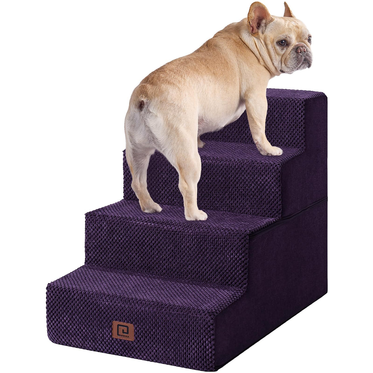 EHEYCIGA dog stairs 18h 4-step side view supports easy bed access for small and medium pets.