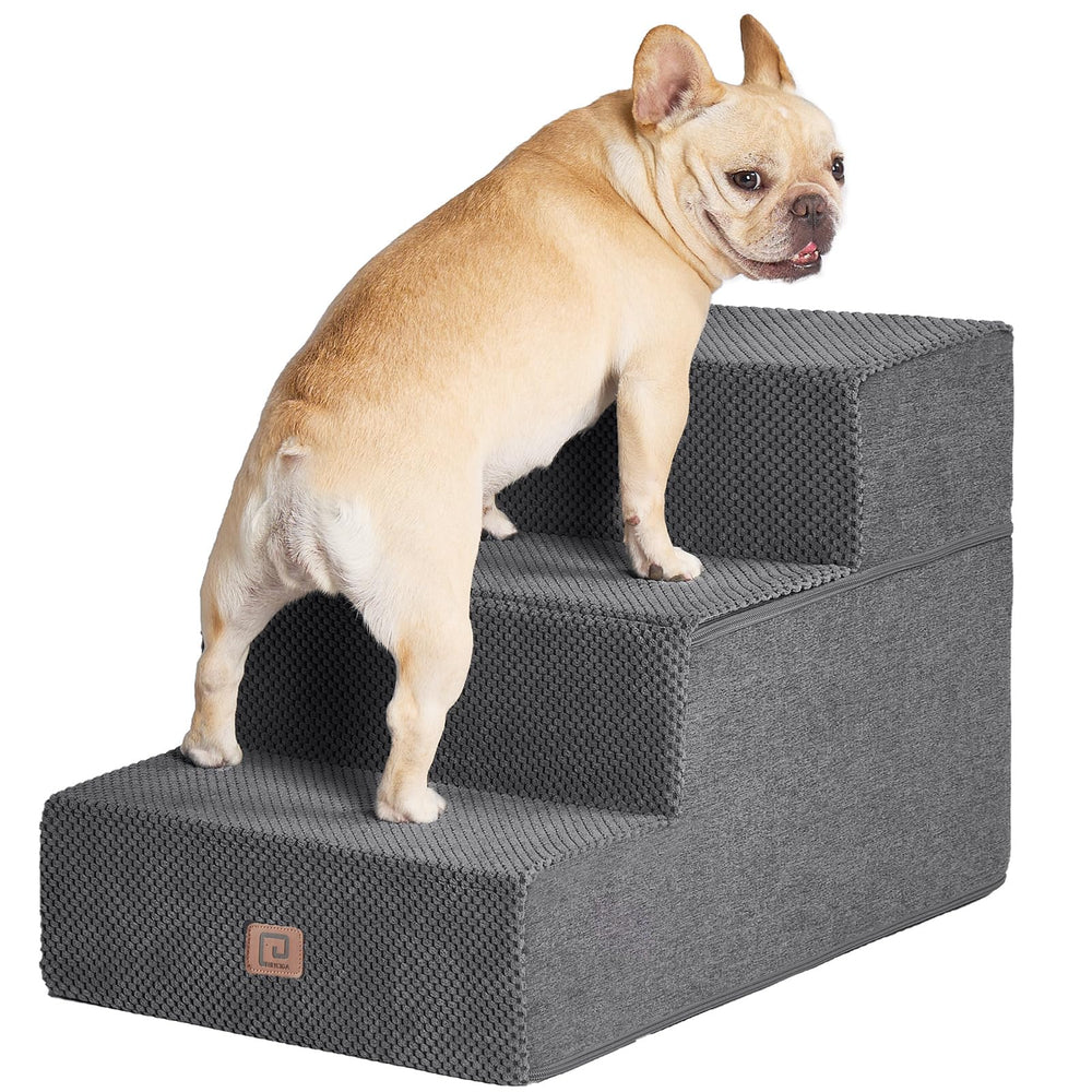 EHEYCIGA dog stairs 3-step wide sofa gray for easy couch access and gentle climbs