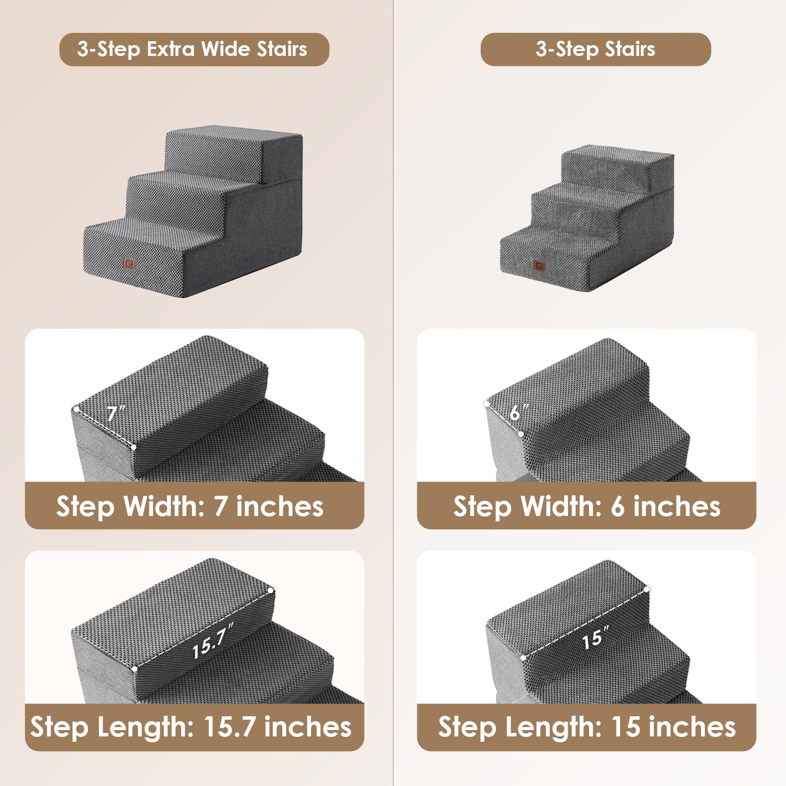 EHEYCIGA dog stairs 4-step bed gray aids medium-height bed access and smooth transitions