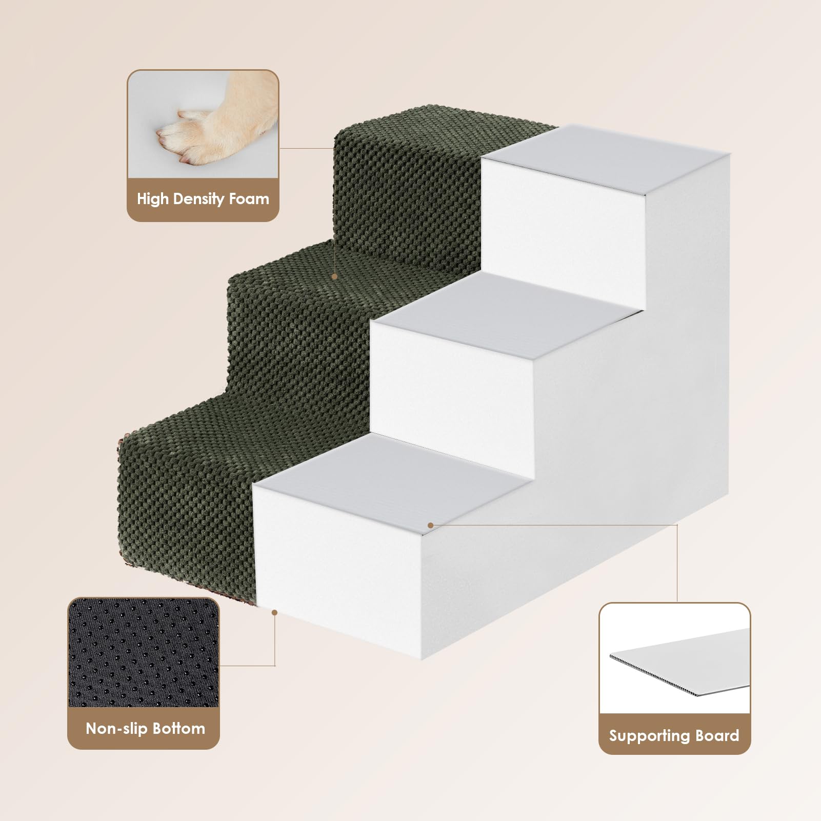 EHEYCIGA dog stairs 4-step bed height supports medium-height beds up to 23 inches.