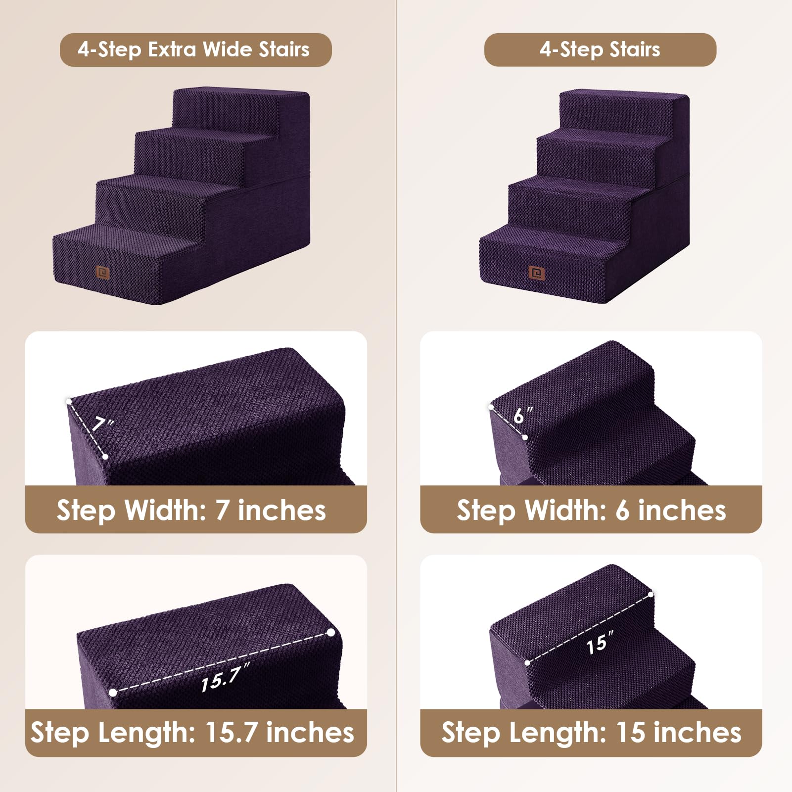 EHEYCIGA dog stairs 4-step side-view supports higher beds.
