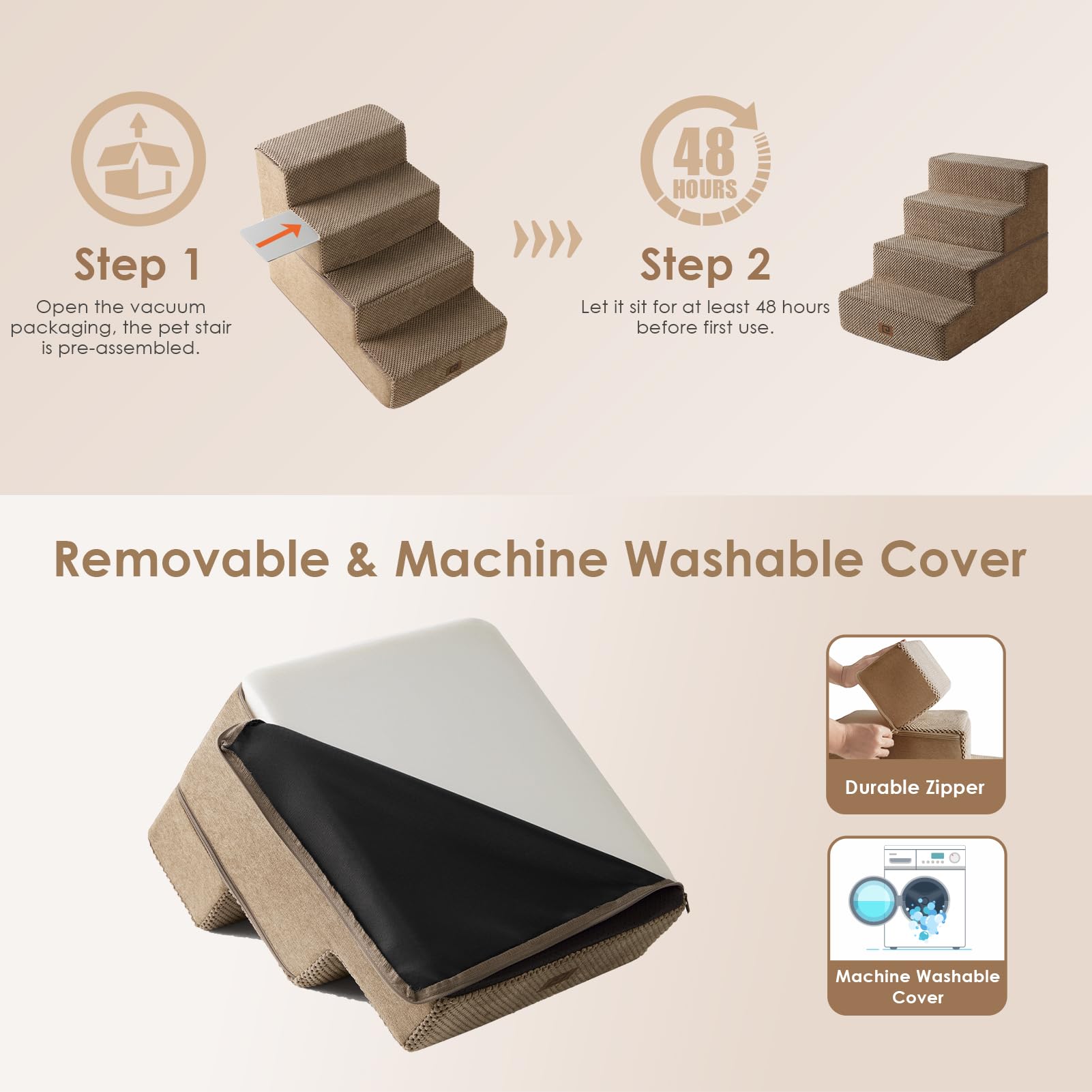 EHEYCIGA dog stairs four-step configuration designed for medium-height beds.