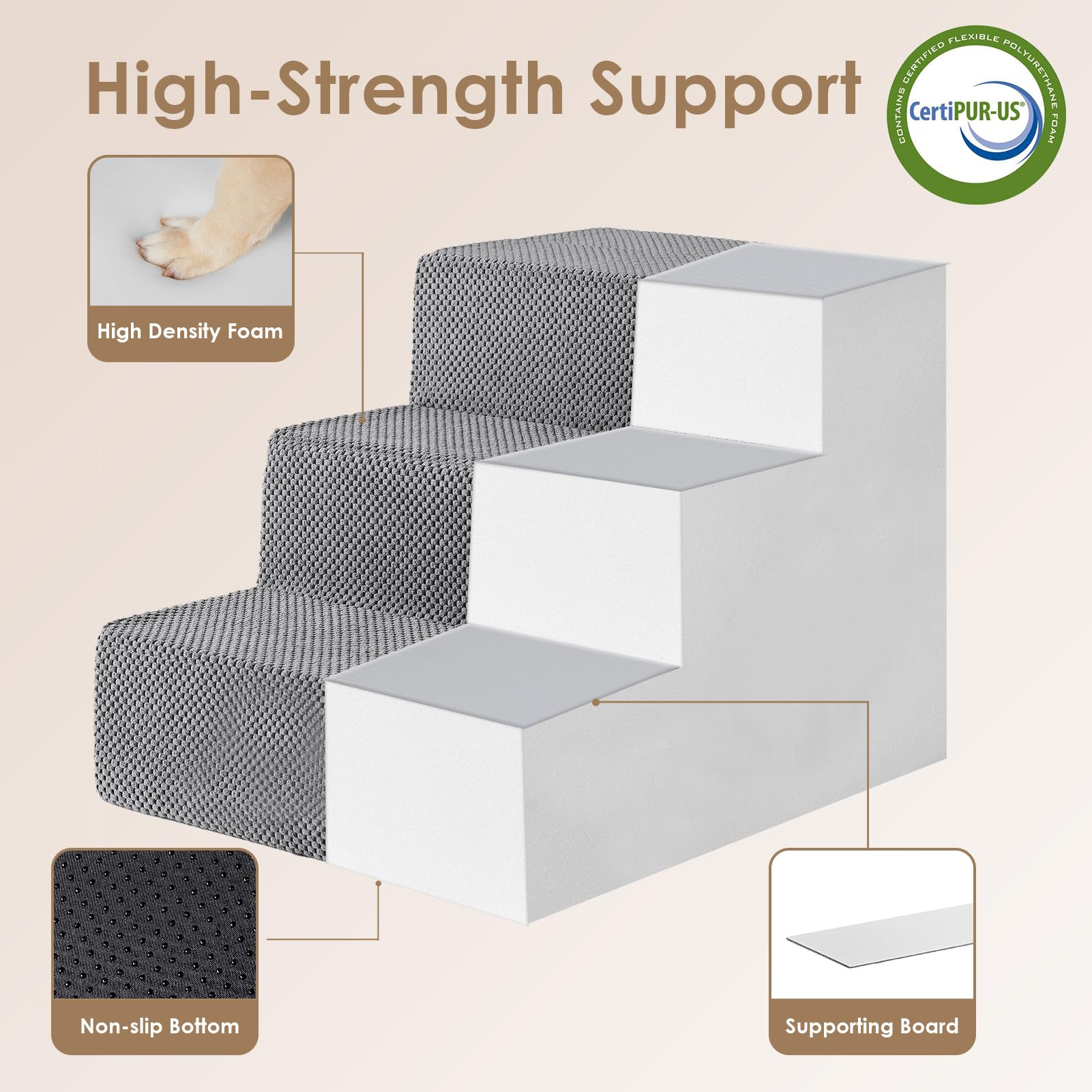 EHEYCIGA dog stairs 5-step high-bed gray suitable for taller furniture and higher climbs