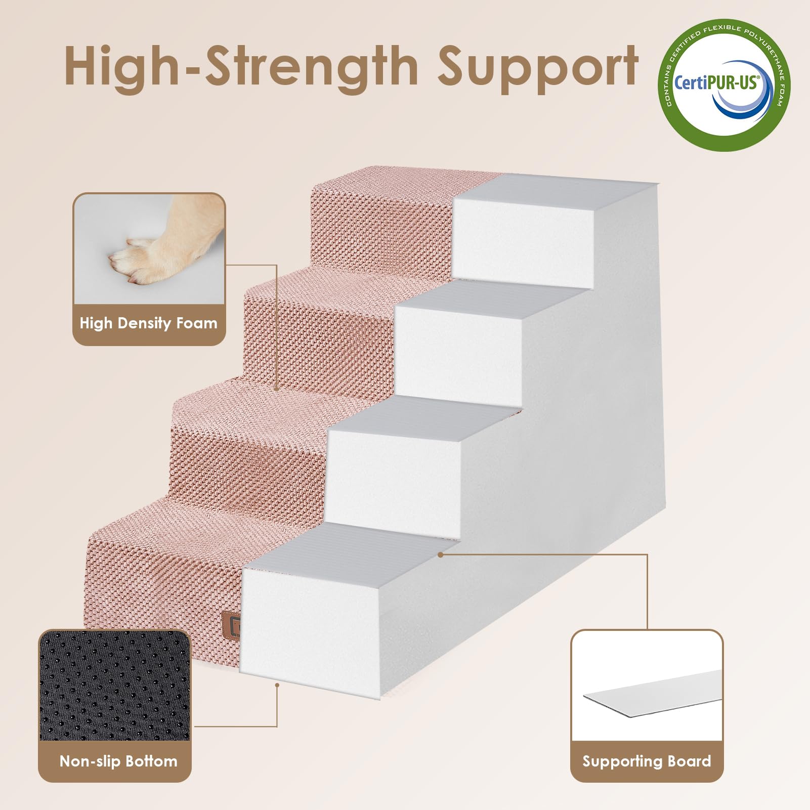 EHEYCIGA dog stairs 5-step high-bed configuration supports tall furniture access.