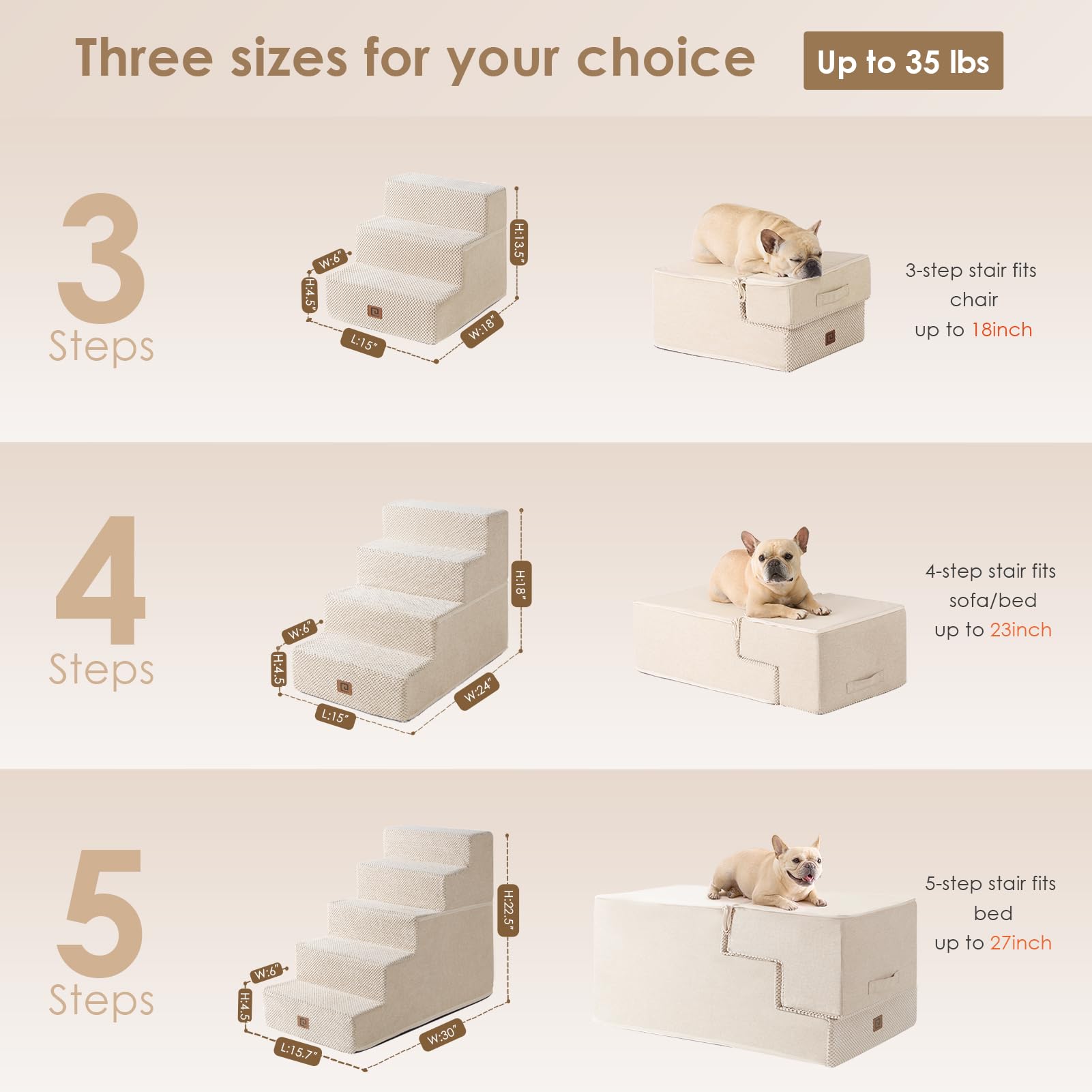 EHEYCIGA dog stairs 5-step provides a sturdy climb for higher beds