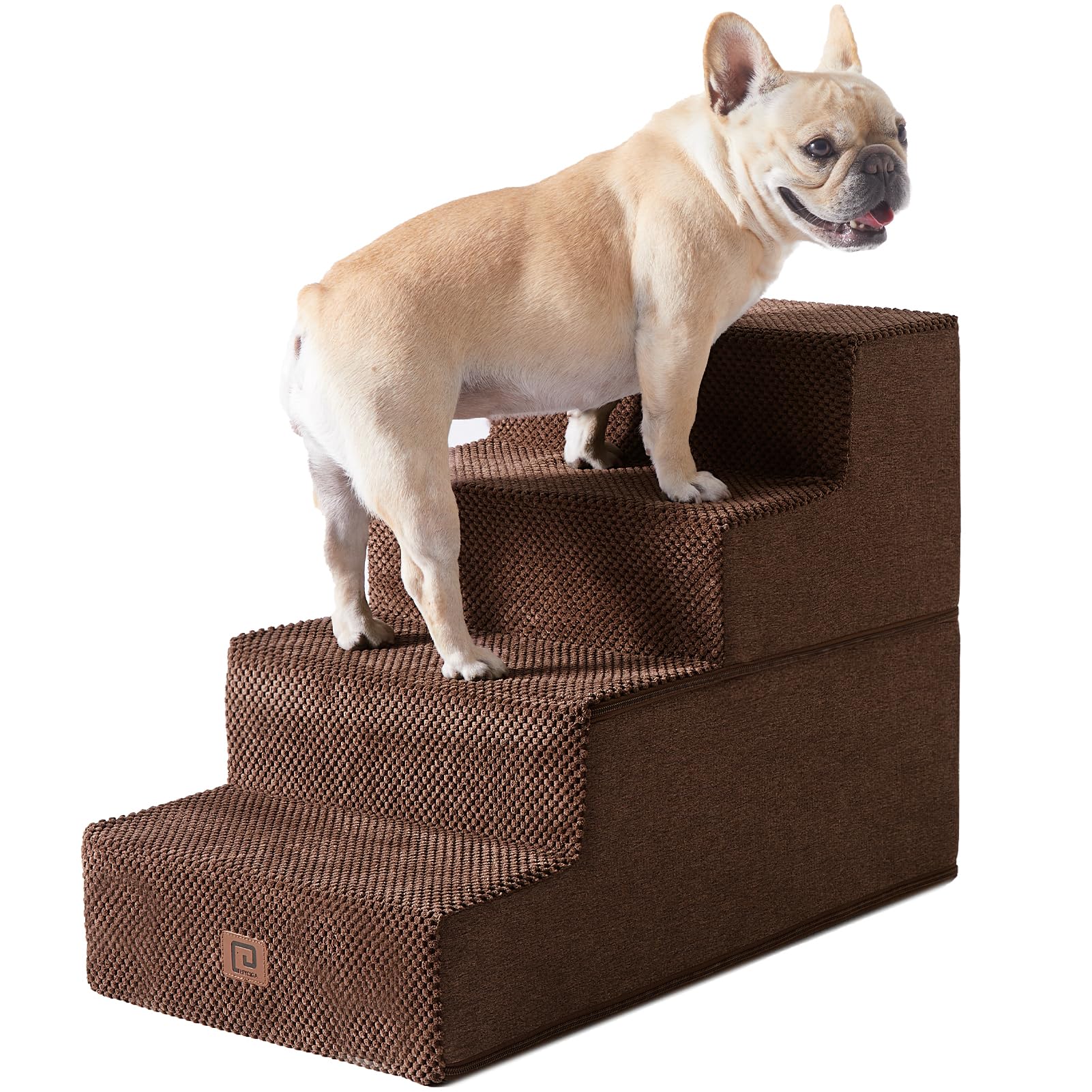 EHEYCIGA dog stairs for bed edge 4-step brown enables easy bed access