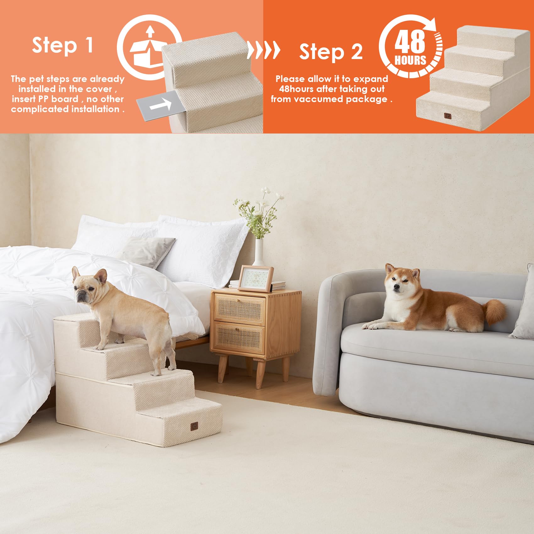 EHEYCIGA beige pet stairs suit indoor living spaces.