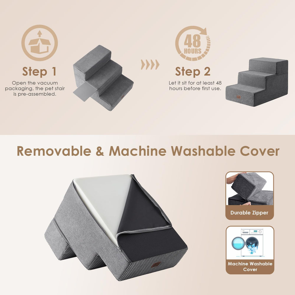 EHEYCIGA dog stairs closeup foam gray highlights durable 30D foam and sturdy support