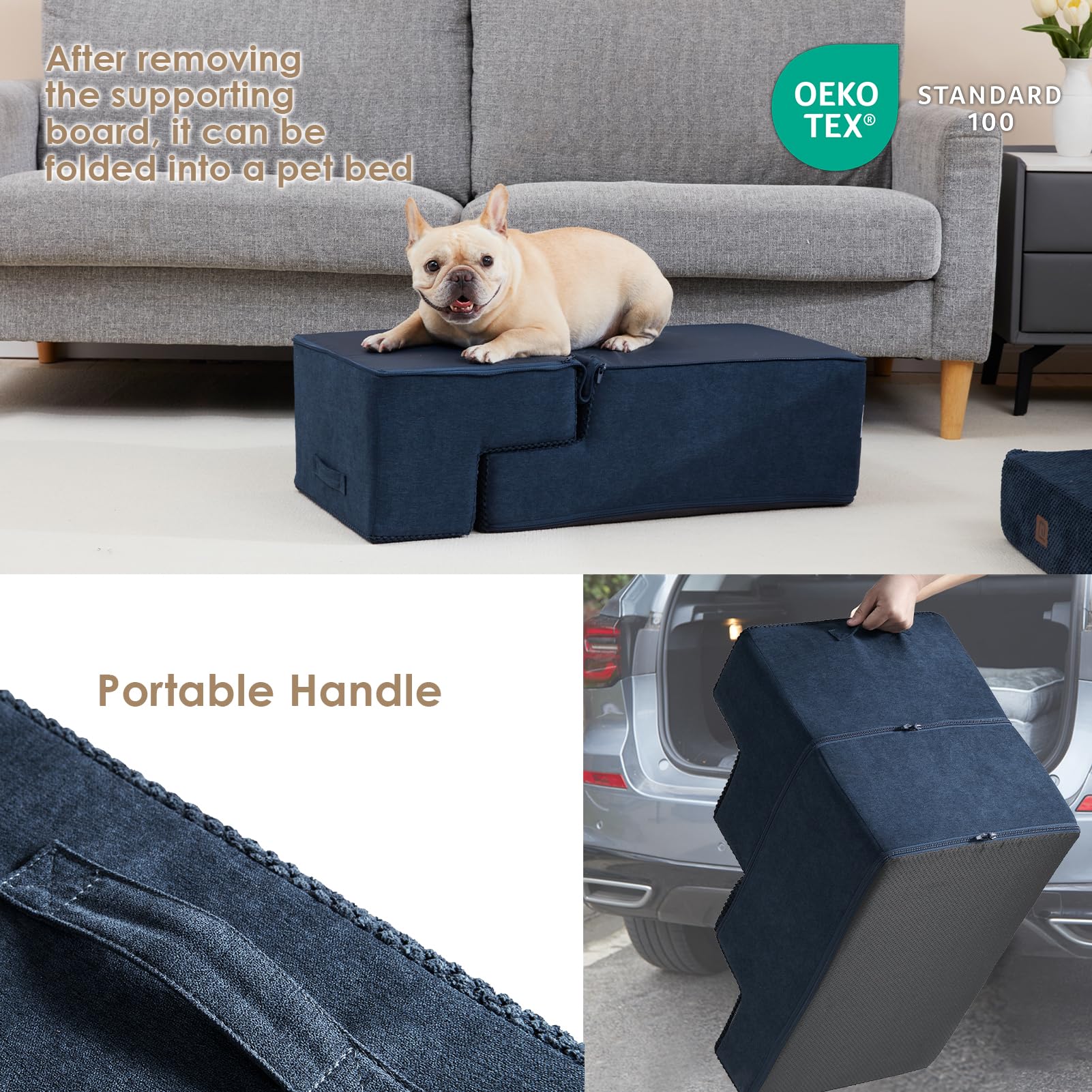 EHEYCIGA dog stairs easy-clean cover; removable and machine-washable.