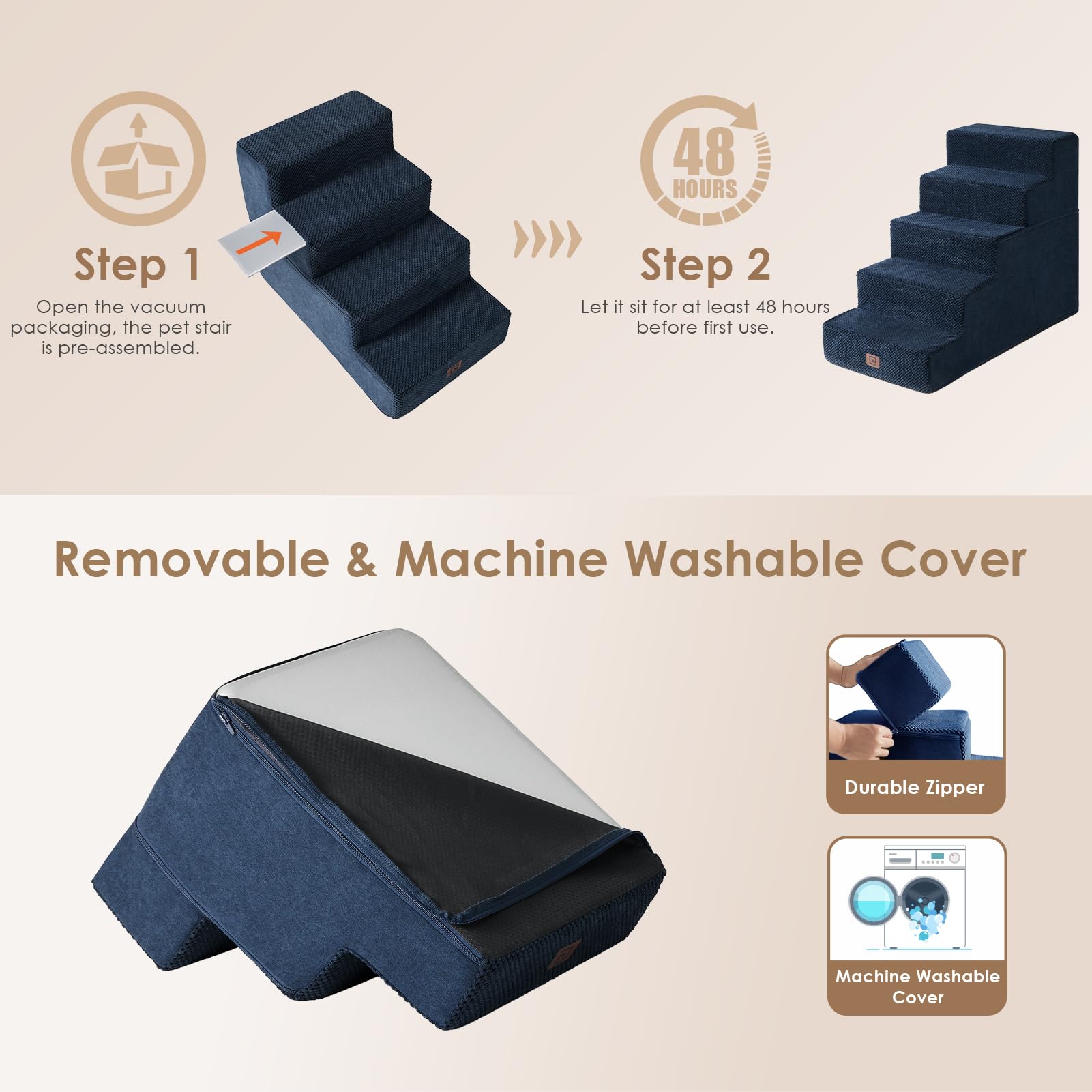 EHEYCIGA dog stairs included packaging and easy setup guidance
