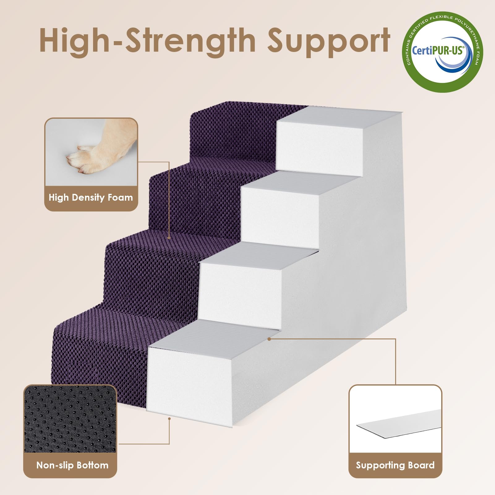 EHEYCIGA dog stairs foam-30d core provides stable climbs.