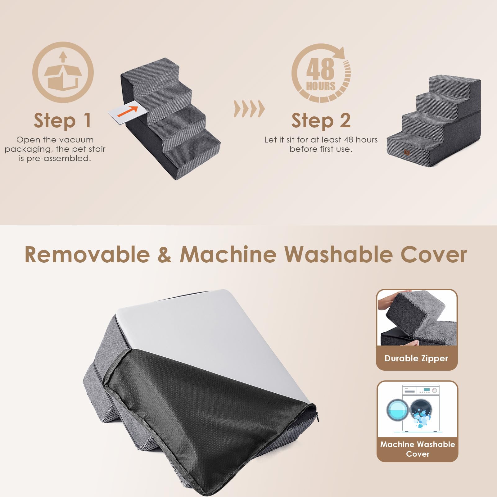 EHEYCIGA Dog Stairs foam-core expands to cushioned, stable steps.