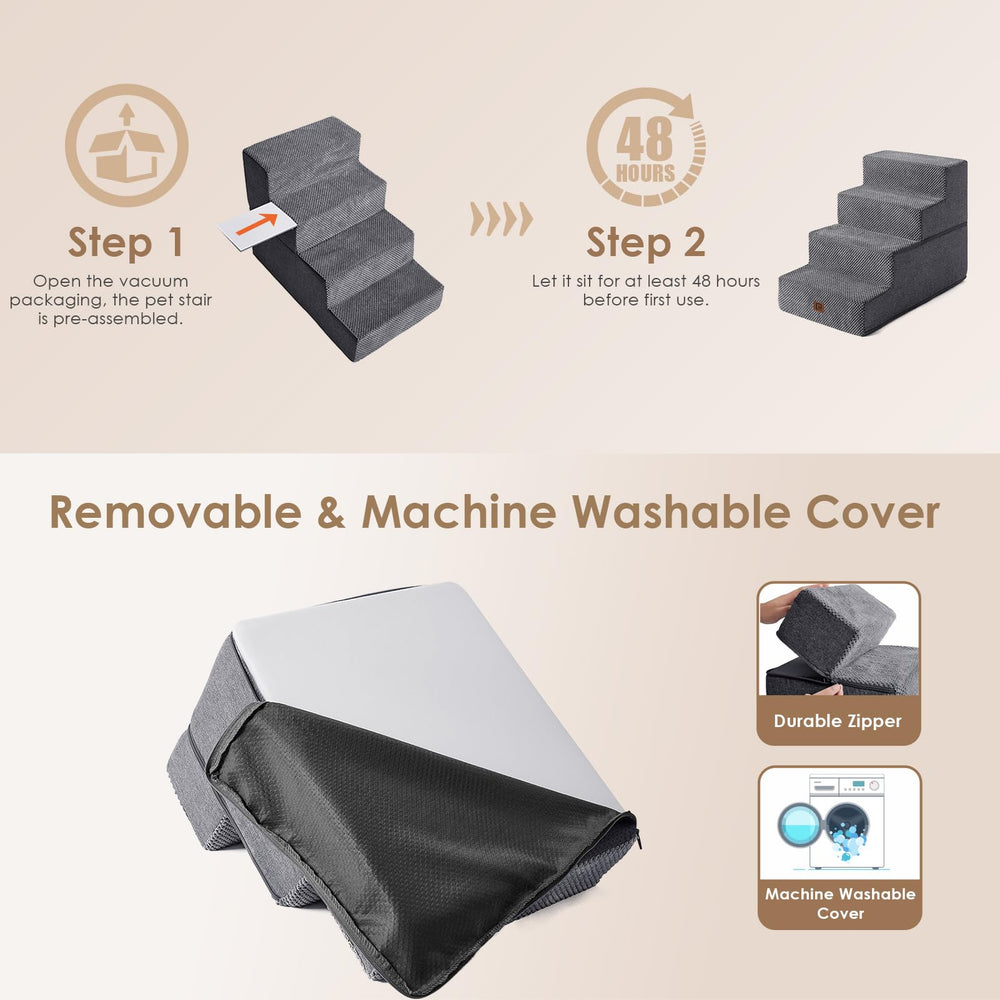 EHEYCIGA Dog Stairs foam-core expands to cushioned, stable steps.