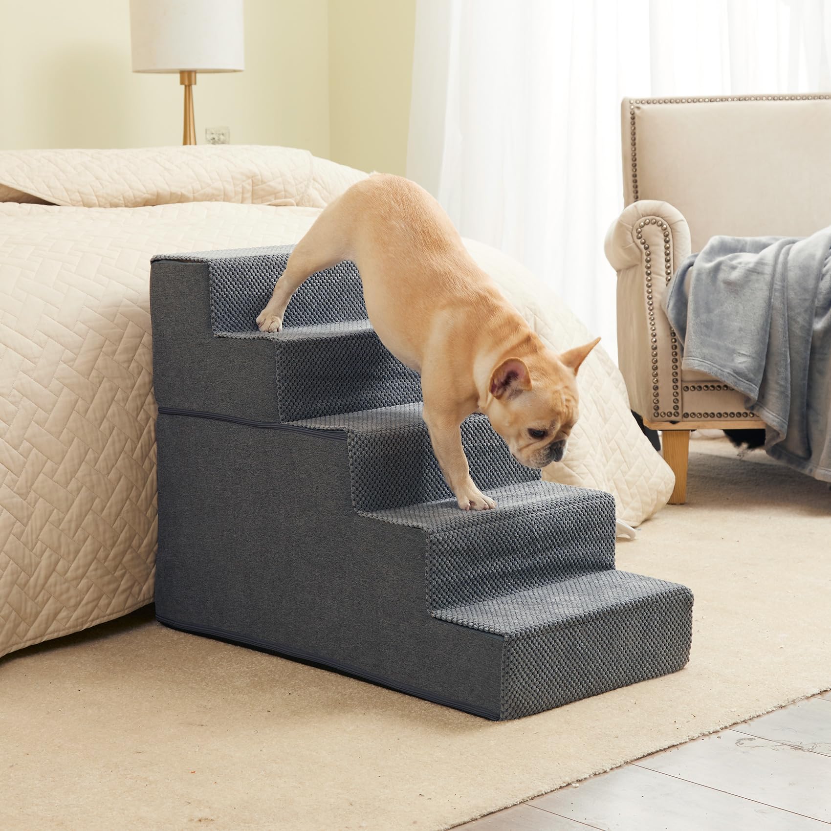 EHEYCIGA dog stairs-foam-detail shows sturdy 30D foam support.