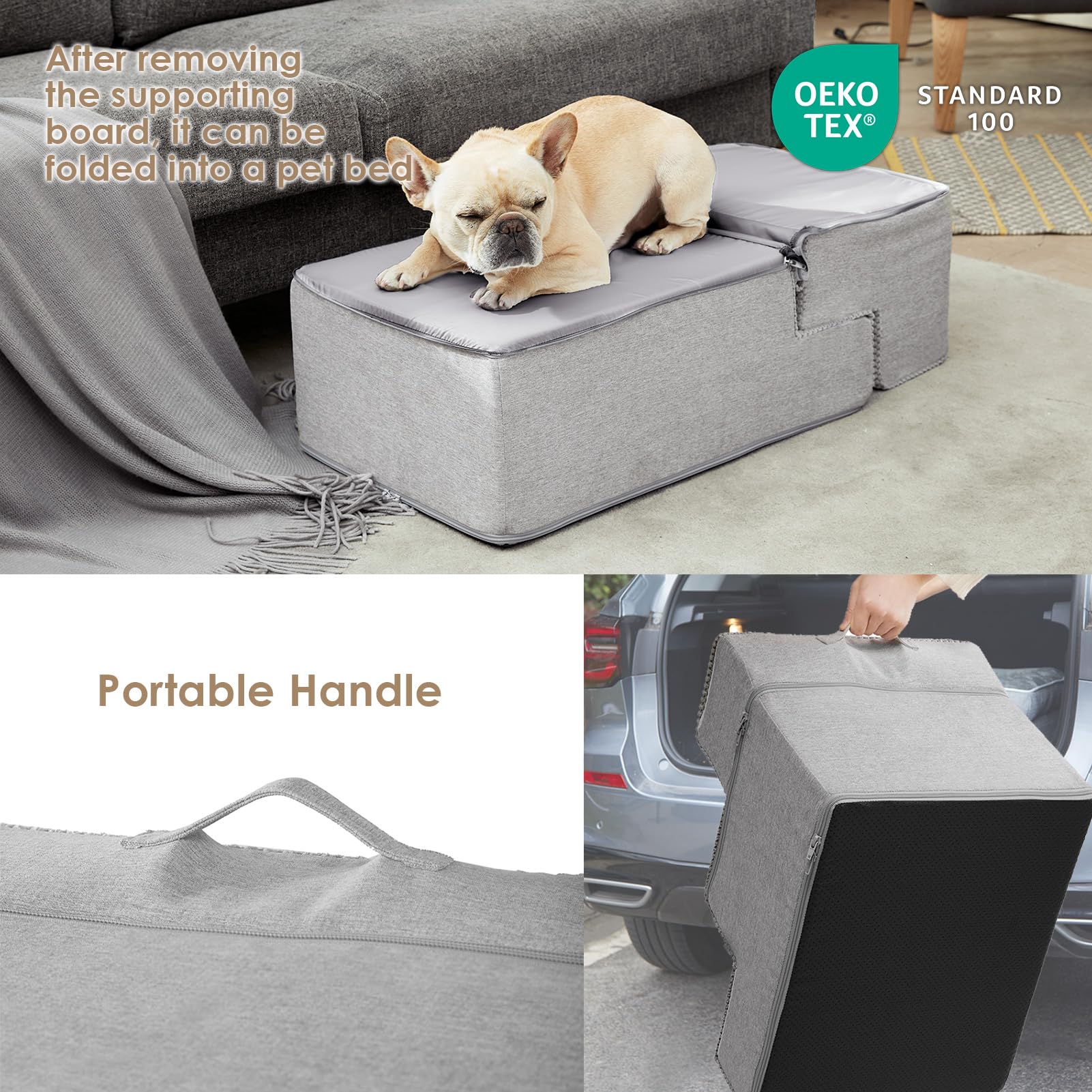 EHEYCIGA dog stairs foam detail shows soft 30D foam for comfort.
