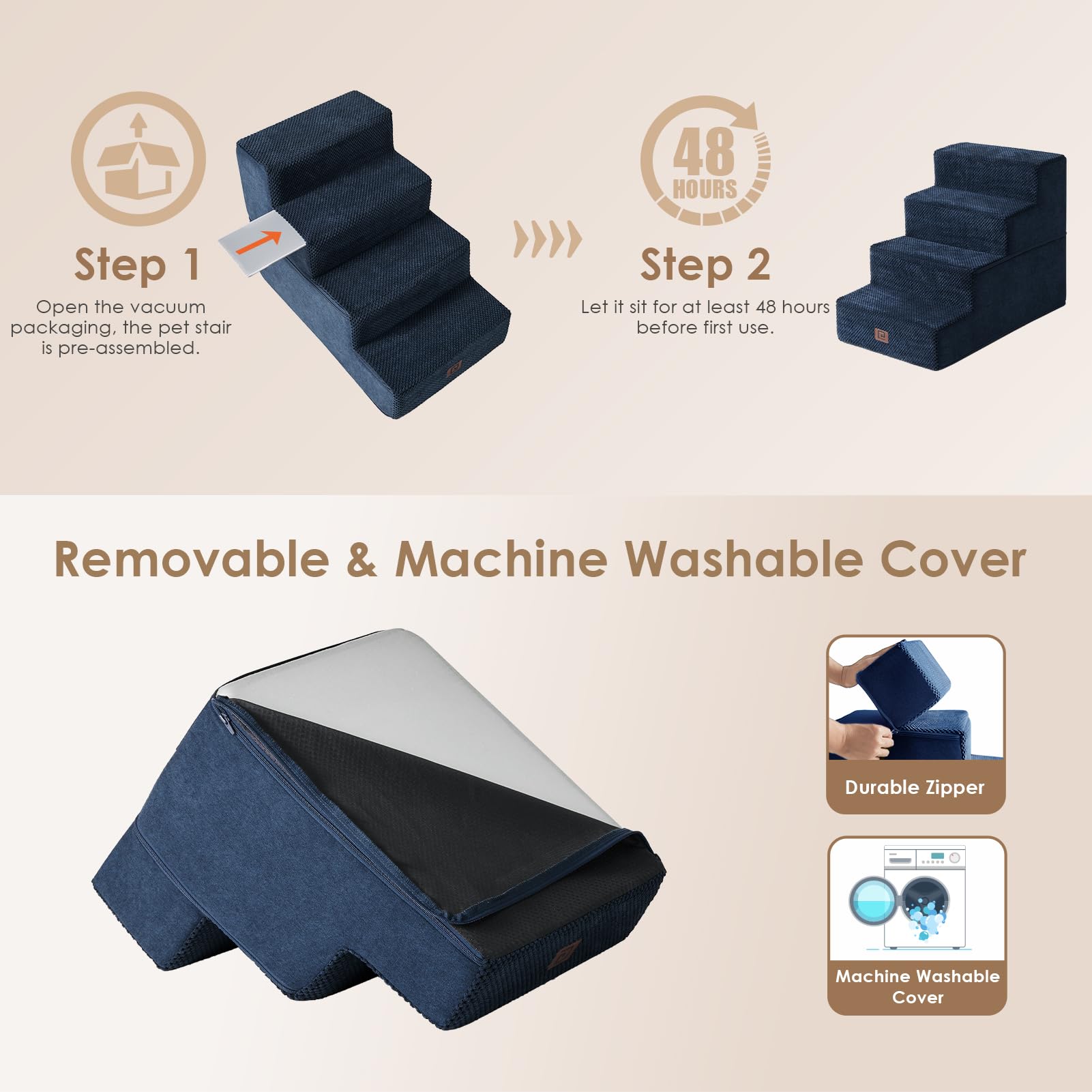 EHEYCIGA foam-based steps; folds into a compact bed when not in use.