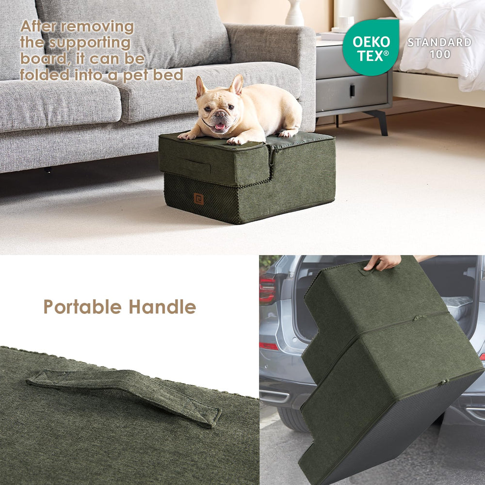 EHEYCIGA dog stairs foldable design doubles as a cozy puppy bed.