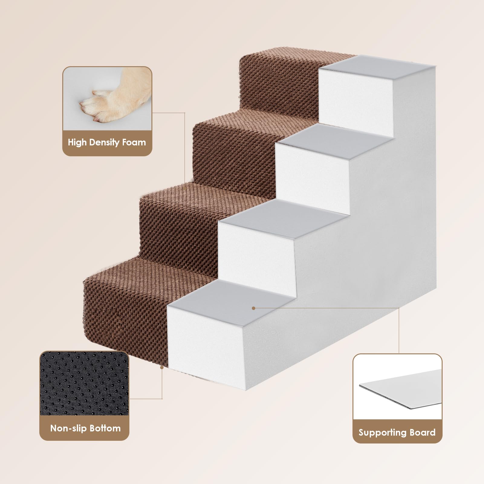 EHEYCIGA foldable dog stairs with foam core for compact storage