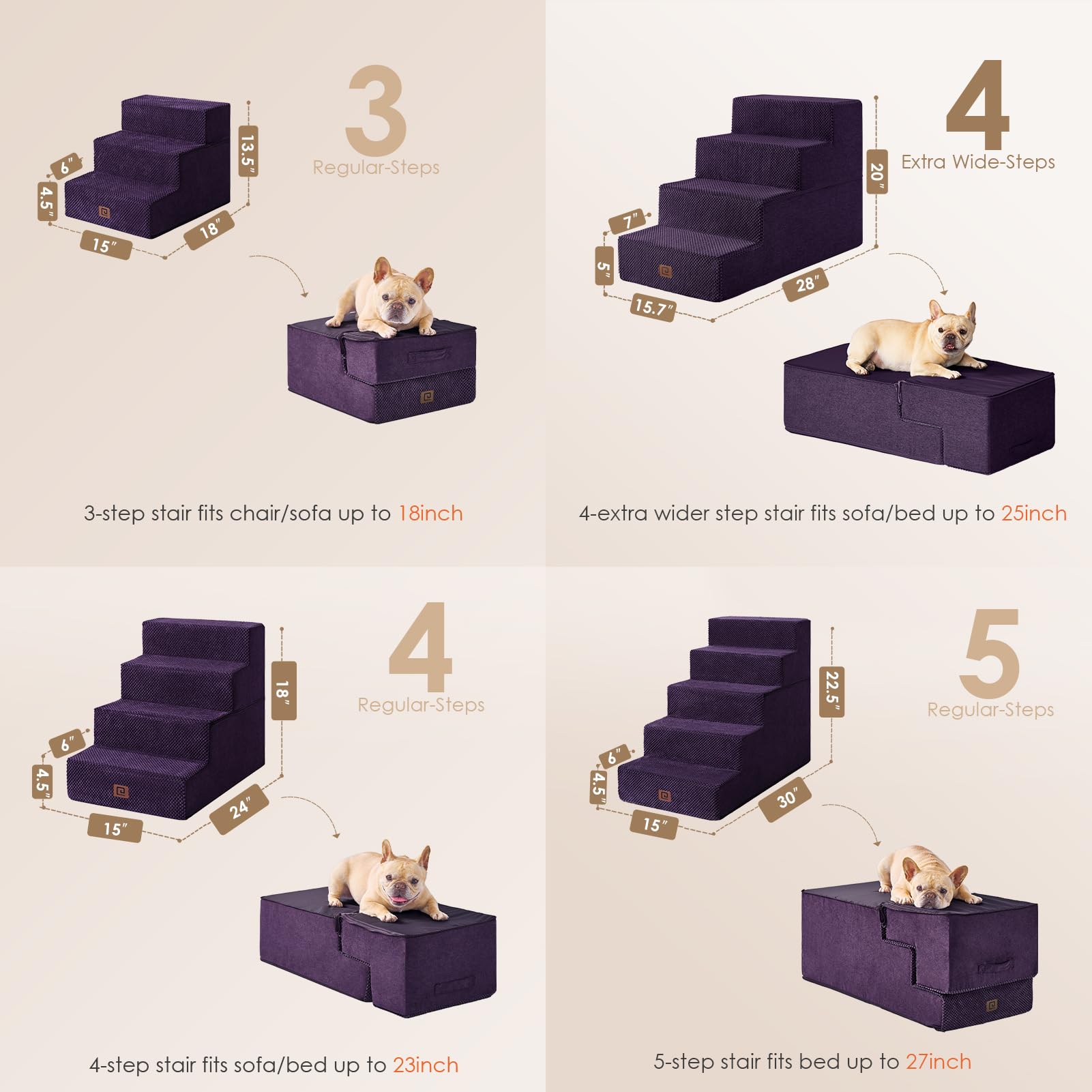 EHEYCIGA dog stairs folded-bed mode shows space-saving portability.