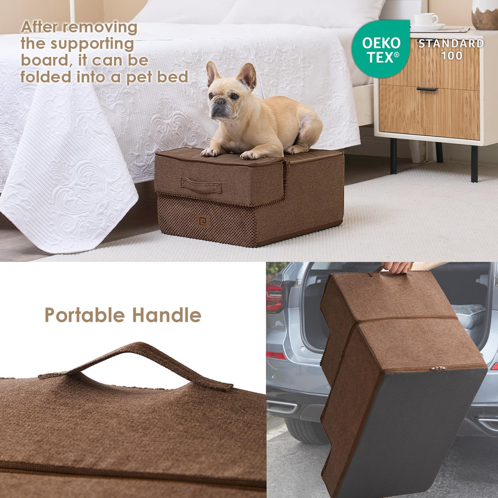 EHEYCIGA dog stairs foldable design doubles as a cozy bed.