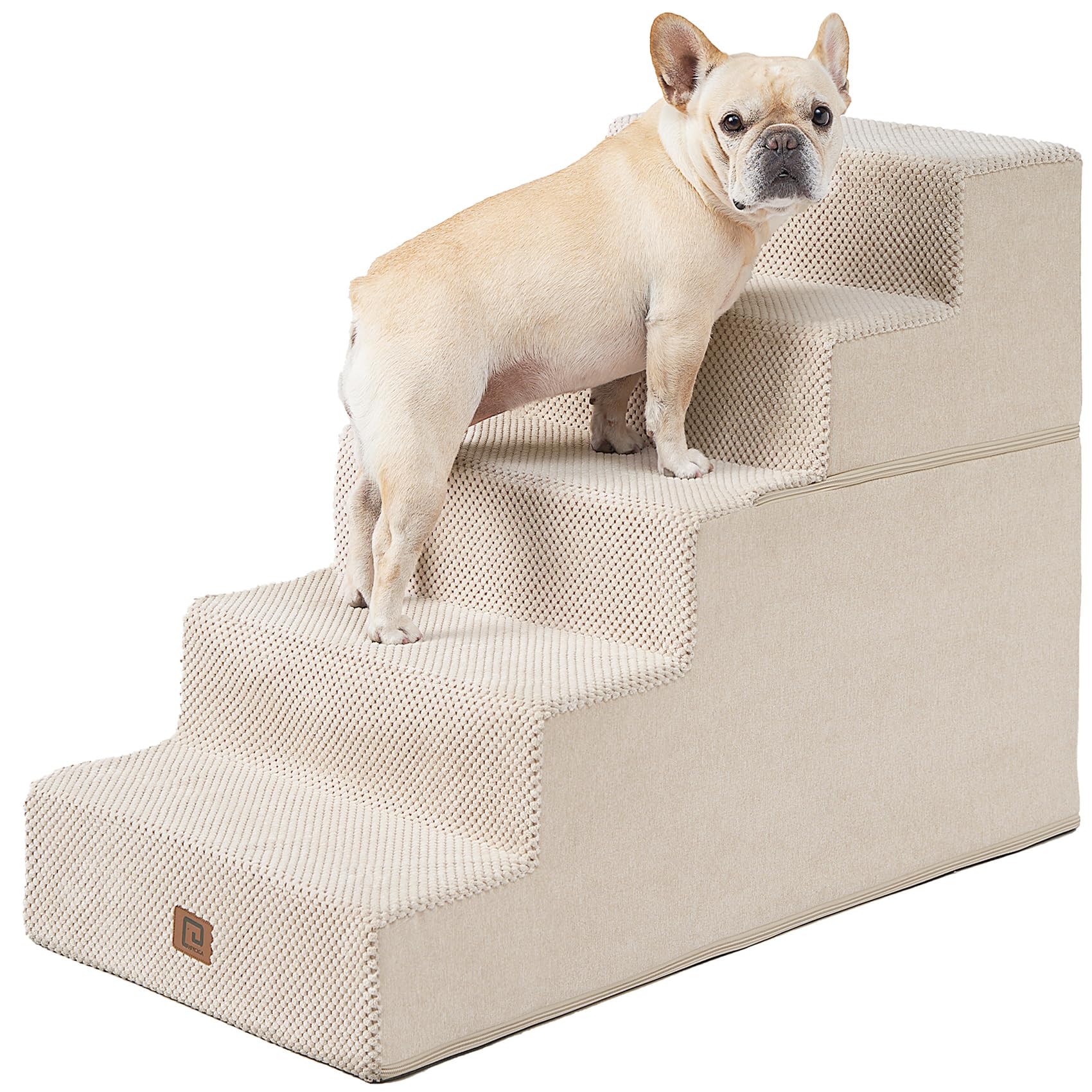 EHEYCIGA dog stairs on a high bed with five steps for easy access.