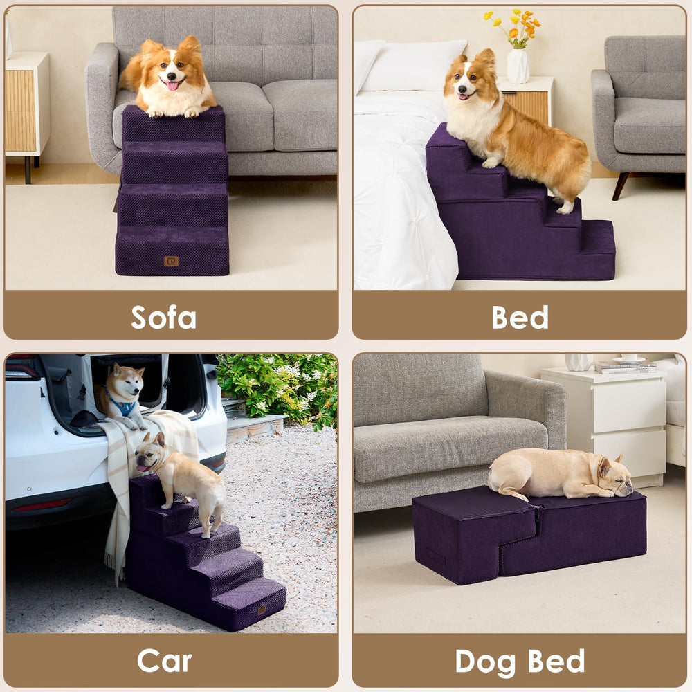 EHEYCIGA dog stairs-in-use-bed-setup shows edge placement for easy climbs
