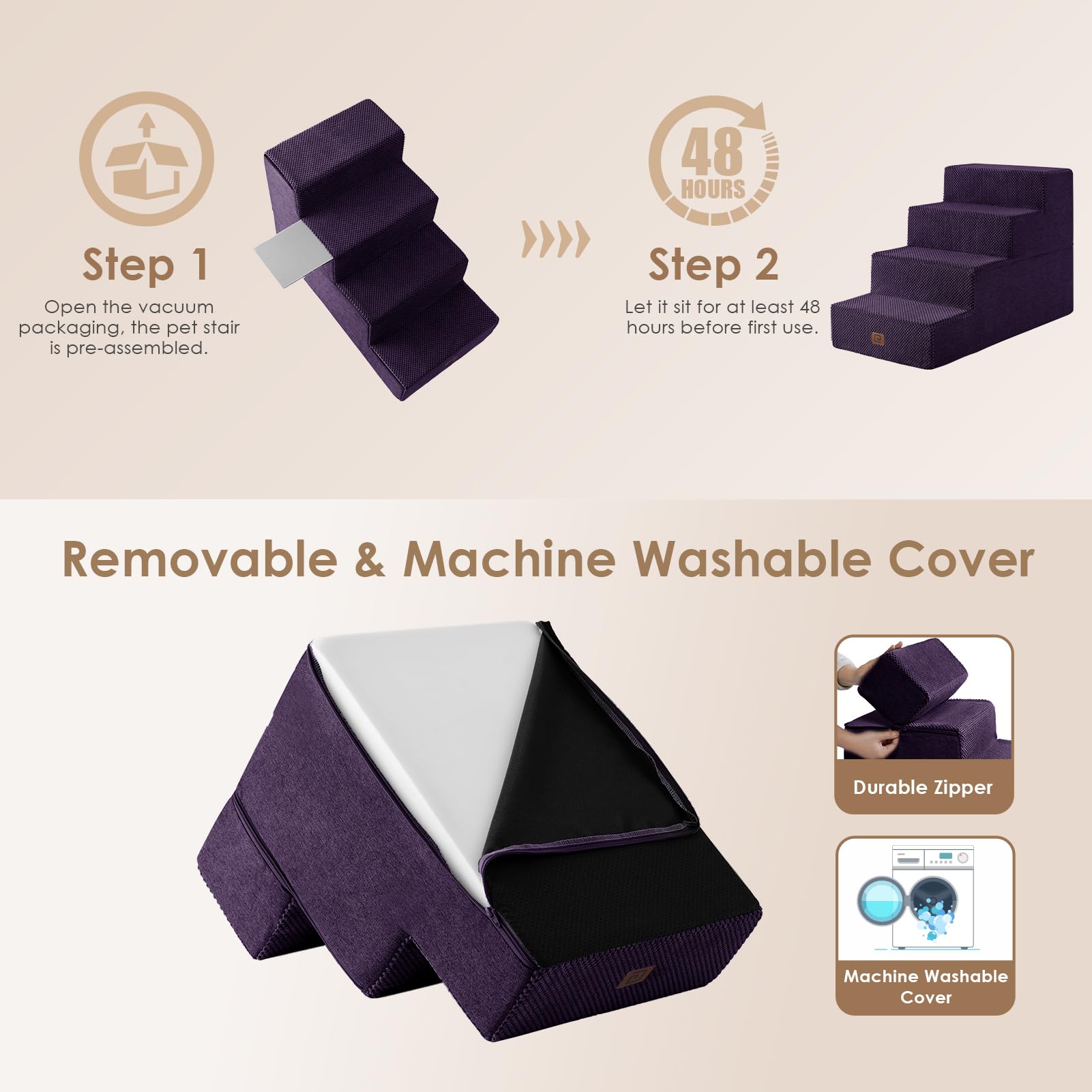 EHEYCIGA dog stairs non-slip-base keeps pets secure.