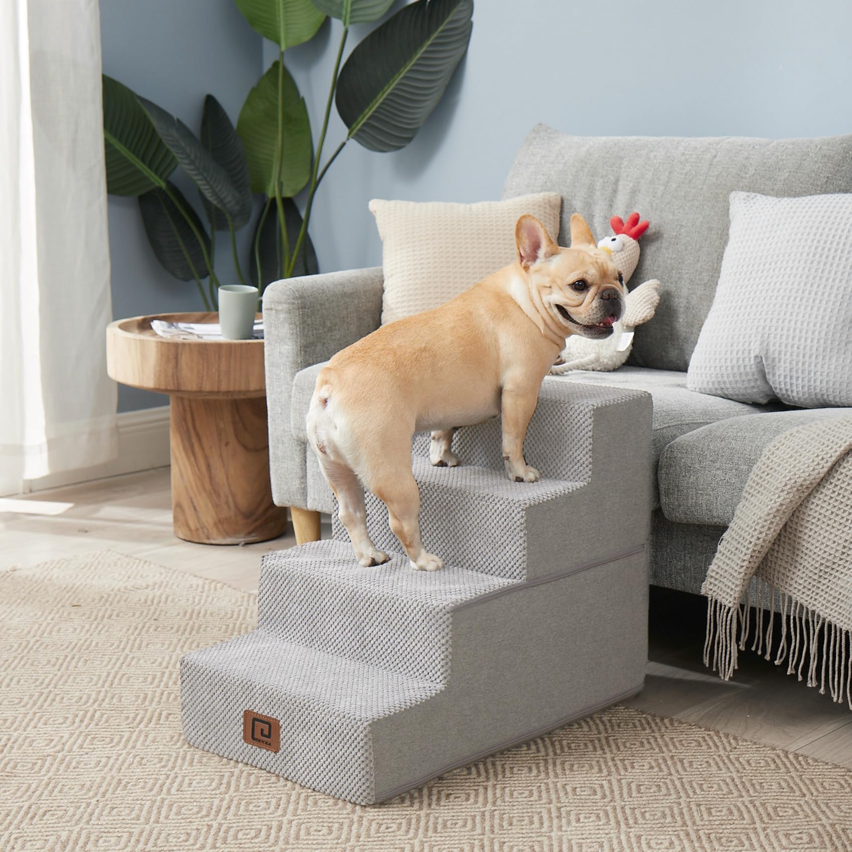 EHEYCIGA dog stairs non-slip surface keeps pets secure on smooth floors.