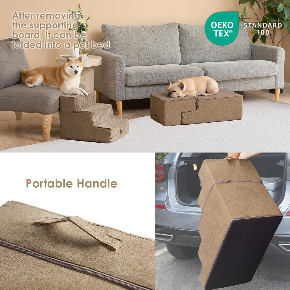 EHEYCIGA dog stairs non-slip base demonstrates steady footing during climbs.