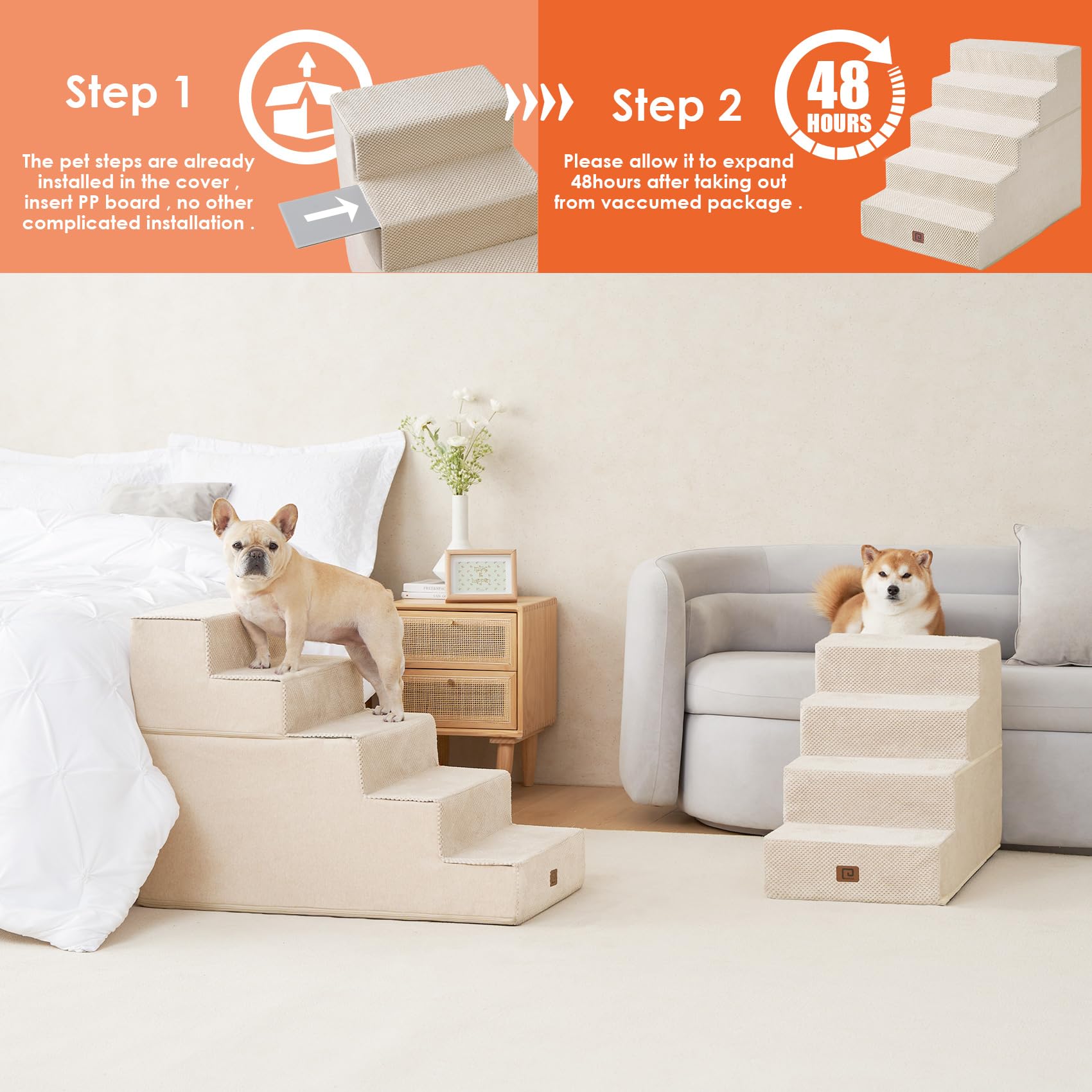 EHEYCIGA dog stairs helps pets reach the bed confidently.