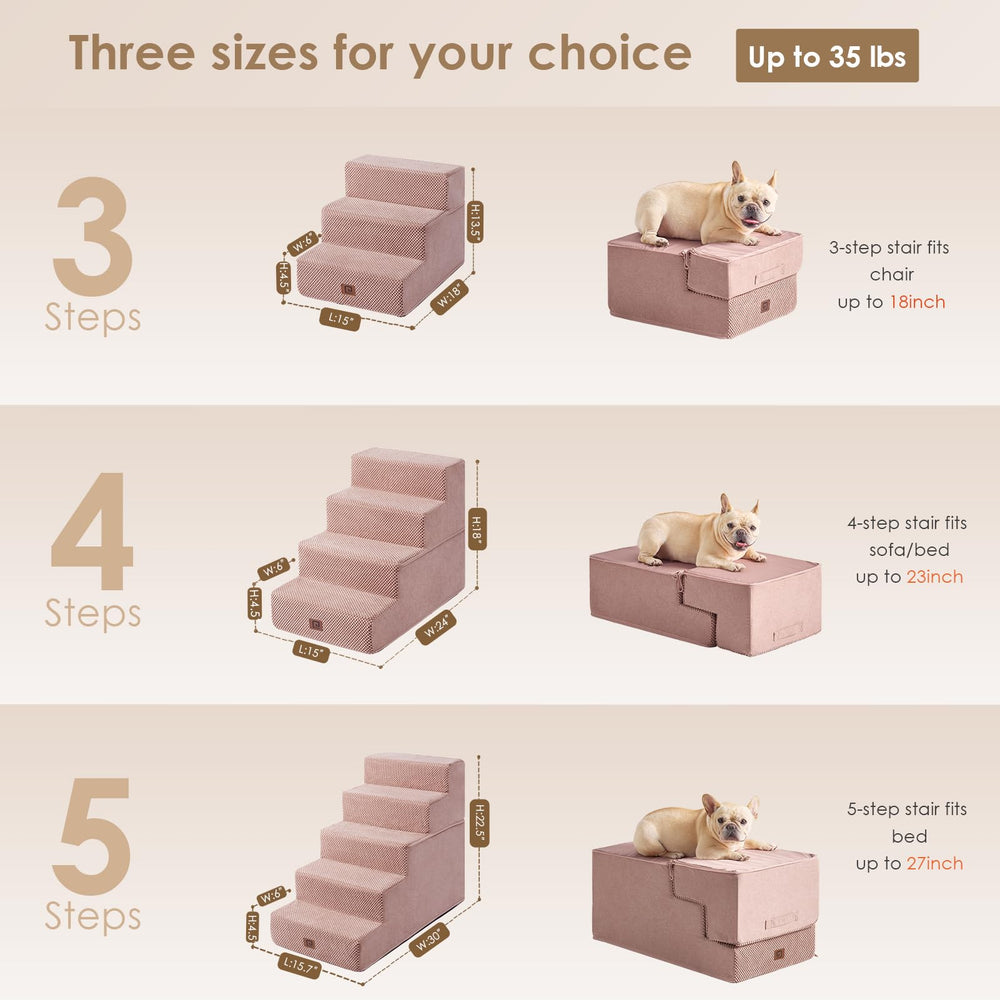 EHEYCIGA pink 5-step dog stairs aid gentle climbs to sofa