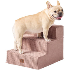 EHEYCIGA dog stairs pink side view highlights stable steps for easy sofa access.