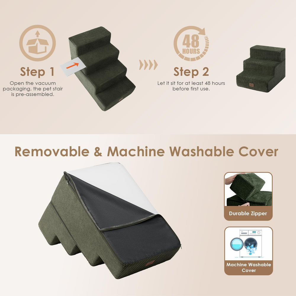 EHEYCIGA dog stairs removable cover is washable for quick cleanup.
