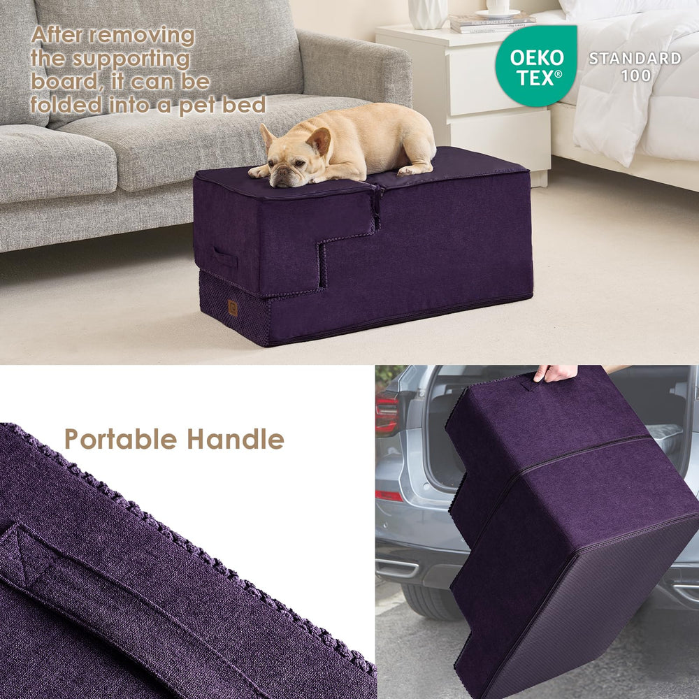 EHEYCIGA removable-cover demonstrates easy cleaning of the dog stairs